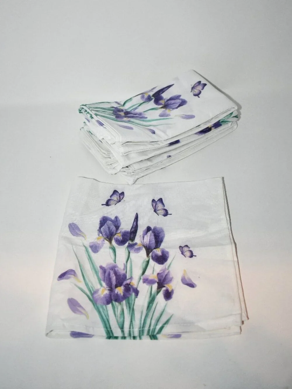Set of 14 Purple Iris Butterfly Floral Cloth Napkins 18